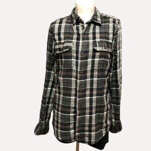 Denver Hayes Vintage Slim Fit Black & Brown Plaid Heavier Flannel Shirt